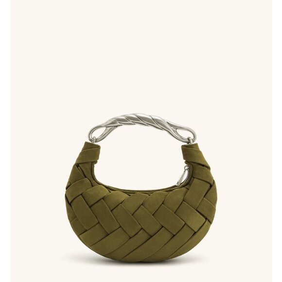 Jw Pei Orla Weave Handbag Dark Olive Mini Hobo Bag With Braided Leather Handle - Picture 1 of 5